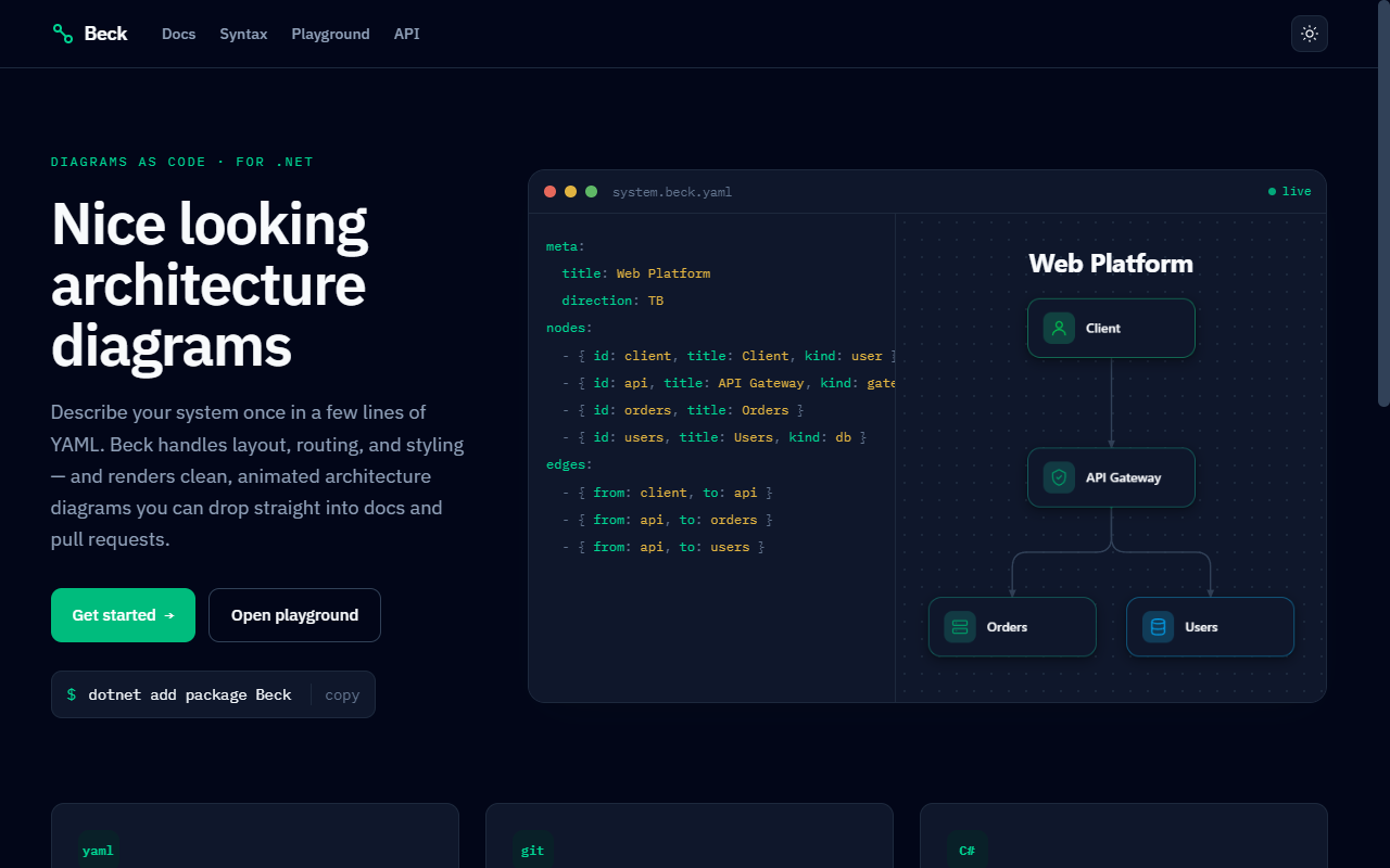 Screenshot of Beck in dark mode